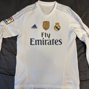 New without Tags Authentic Real Madrid Adidas Long Sleeve Home Jersey - Medium